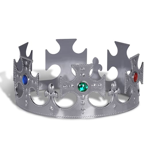 Beistle Silver Plastic Jeweled King's Crowns, 2ct.